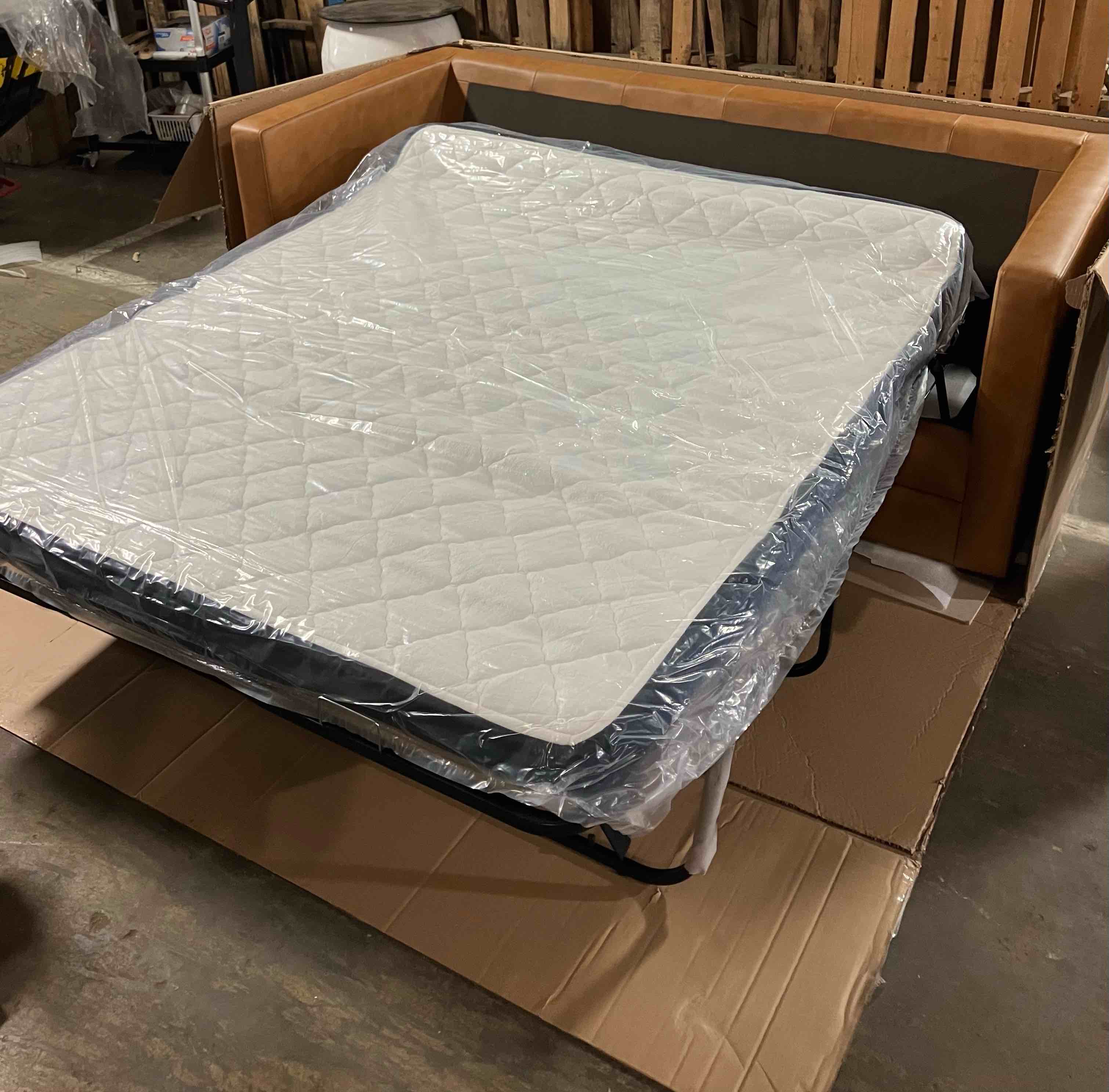 Condition photo showing New/Like New for napa 82" leather pull-out convertible sleeper sofa by poly & bark