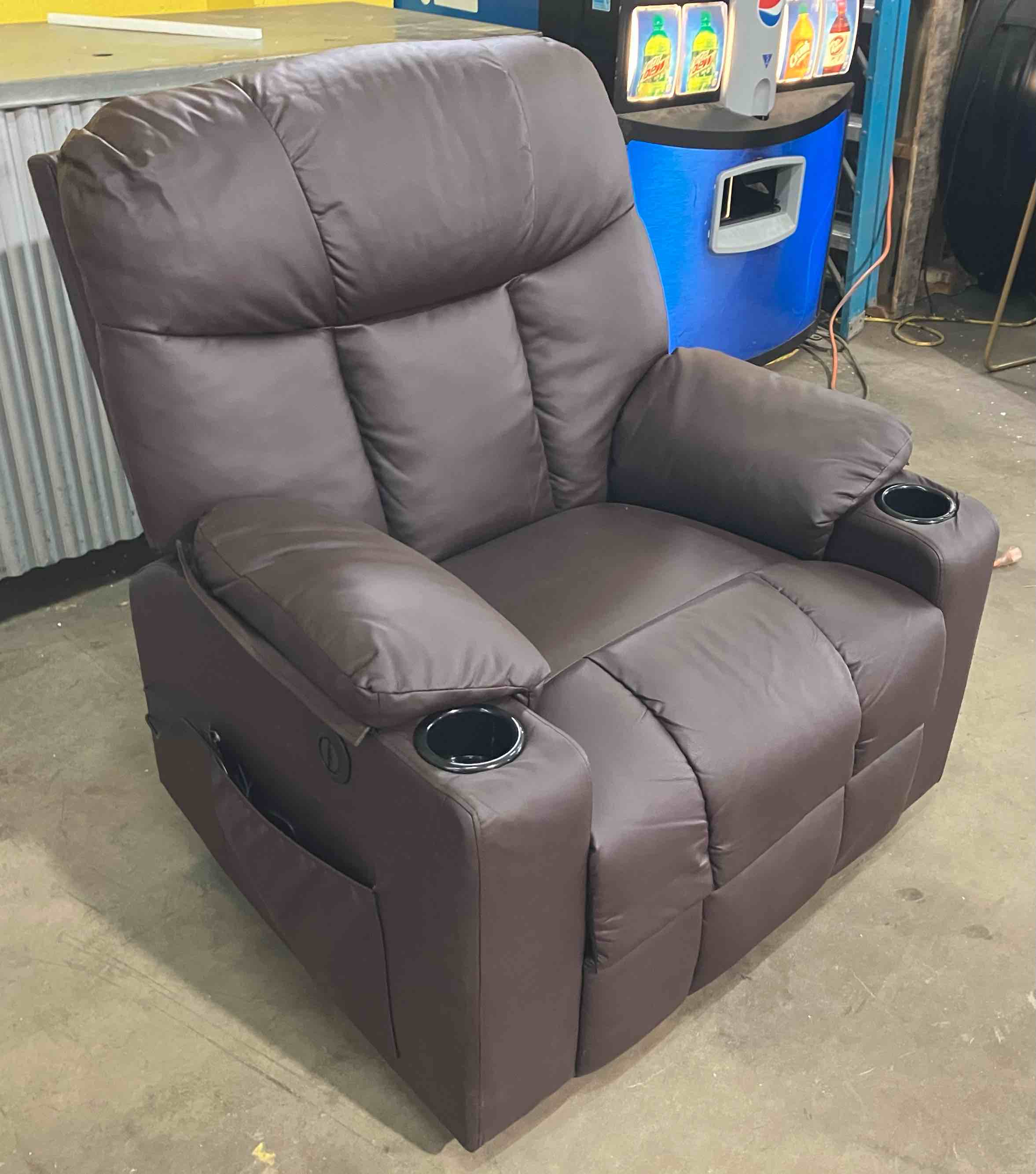 Condition photo showing New/Like New for 37.8" wide soft and oversize leather power lift assist massage heat recliner with usb & dual cupholders