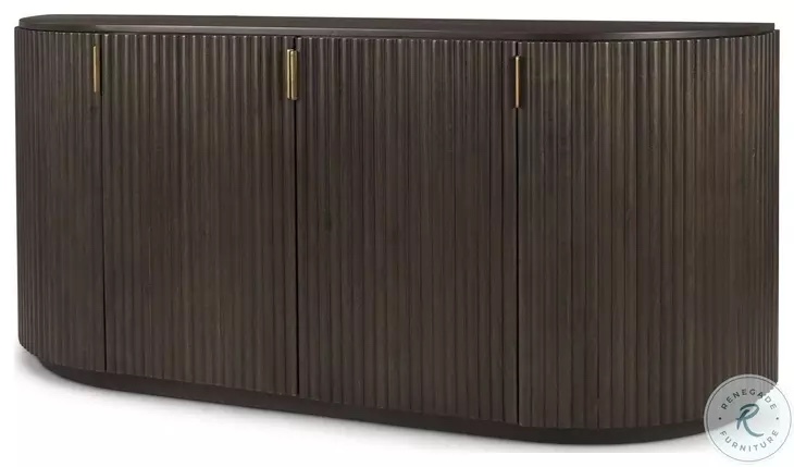 terra dark brown fluted 4 door sideboard - (item is new/like new, but it is noted that there are some small scratches on the top, pictured, and some scrapes on the back that are not visible from the front)