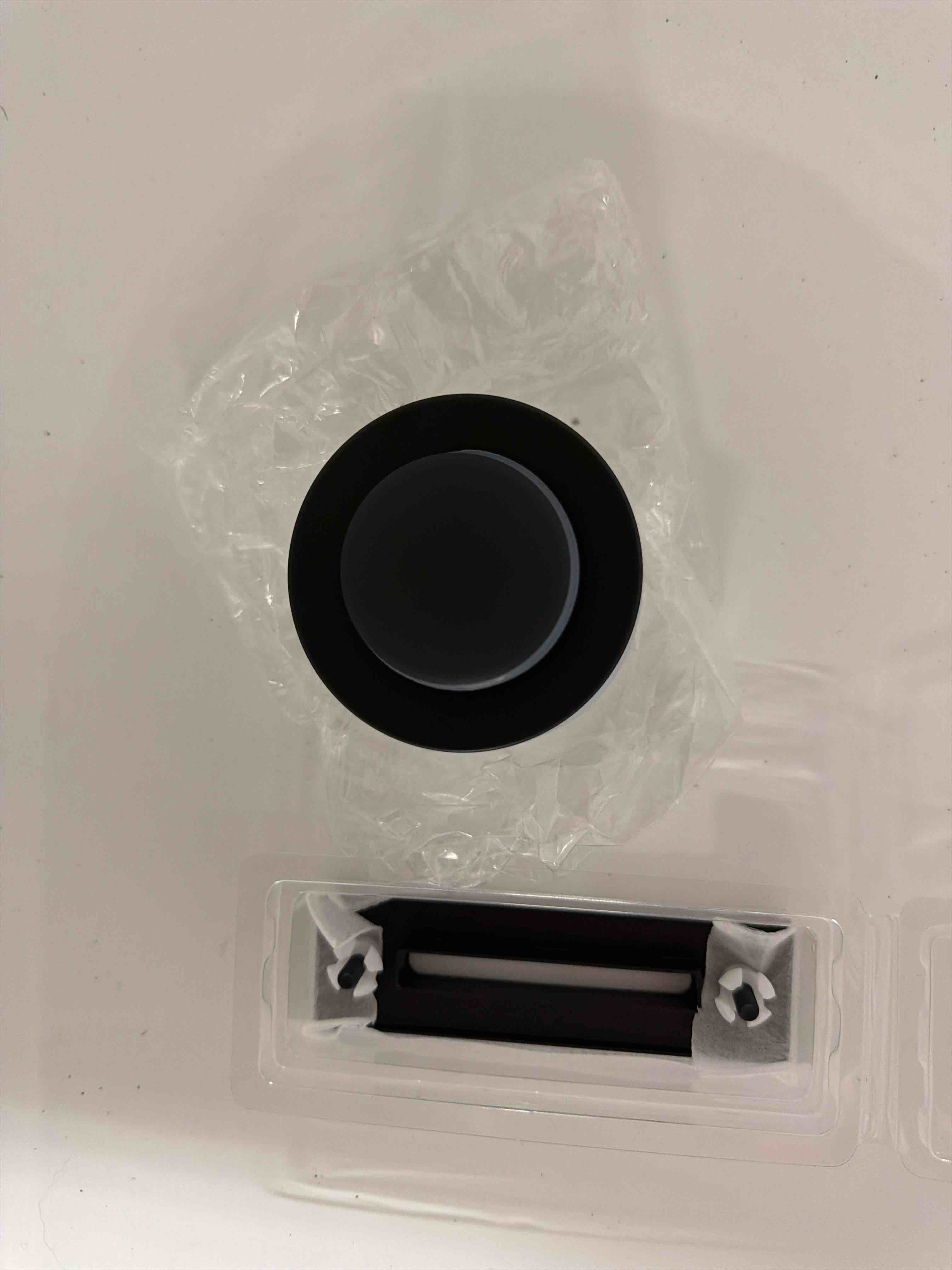 Condition photo showing New/Like New for hudepohl 54'' x 29'' freestanding soaking double walled acrylic bathtub, glossy white with matte black drain finish, adjustable leveling feet underneath, overall dimensions 54'' l x 29'' w x 23'' h,
