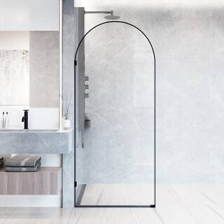 arden 34 in. w x 78 in. h framed fixed shower screen in matte black with 3/8 in. (10mm) clear (includes sealant strips, clips can be purchased for $5 at any hardware store)