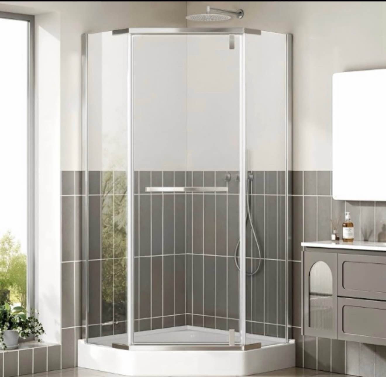 neo-angle corner shower doors 36" d × 36" w × 72" h, frameless pivot shower door, 1/4" (6 mm) sgcc tempered glass with safety film & nano coating chrome (shower base not included)