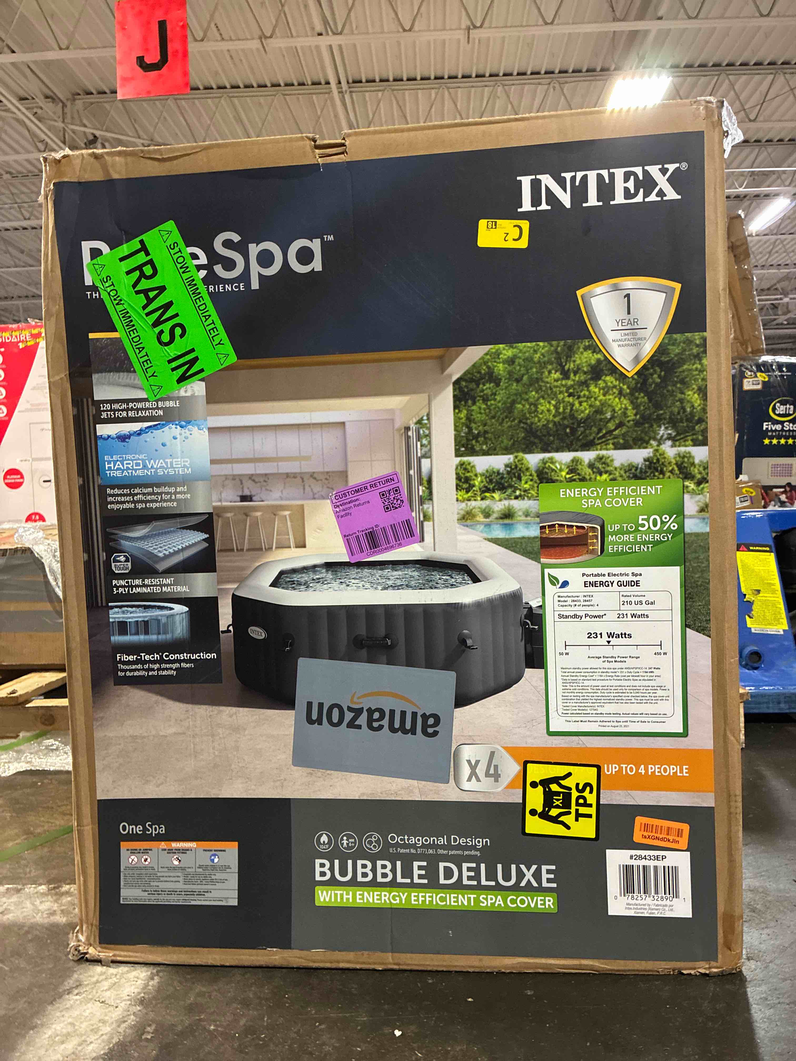 Condition photo showing New/Like New for intex 28433ep purespa bubble deluxe spa set: includes energy efficient spa cover  120 bubble jets  octagonal design  4 person capacity – 71 x 71 x 28 