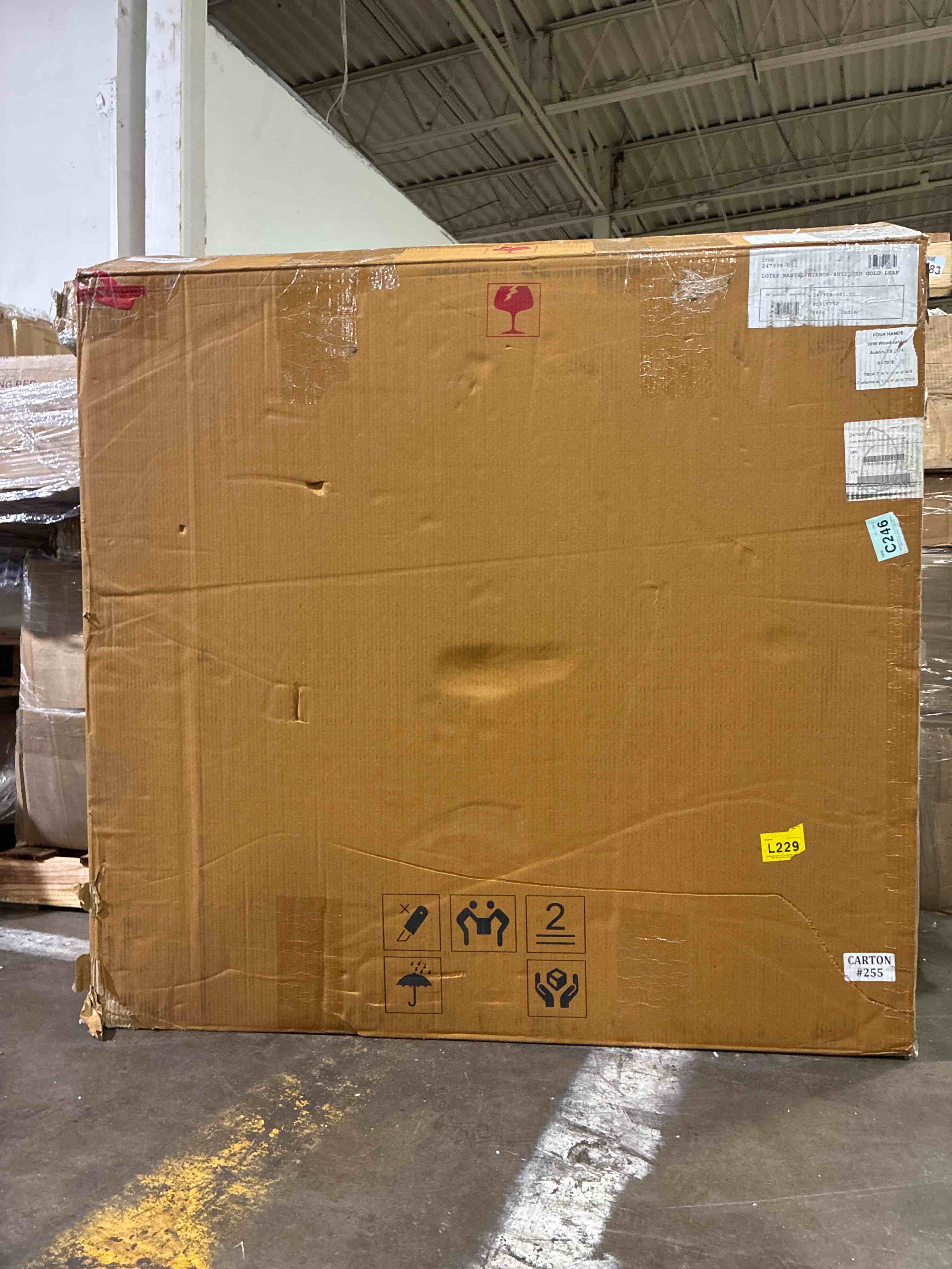 Condition photo showing New/Like New for loire antiqued gold leaf mirror, 39.50 w x 1.50 d x 36.00 h
