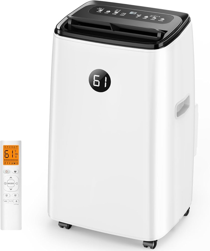 14000 btu portable air conditioner for large room up to 700 sq. ft, 3-in-1 self-evaporating ac with fan & dehumidifier, floor standing portable ac unit with remote control, auto swing, white