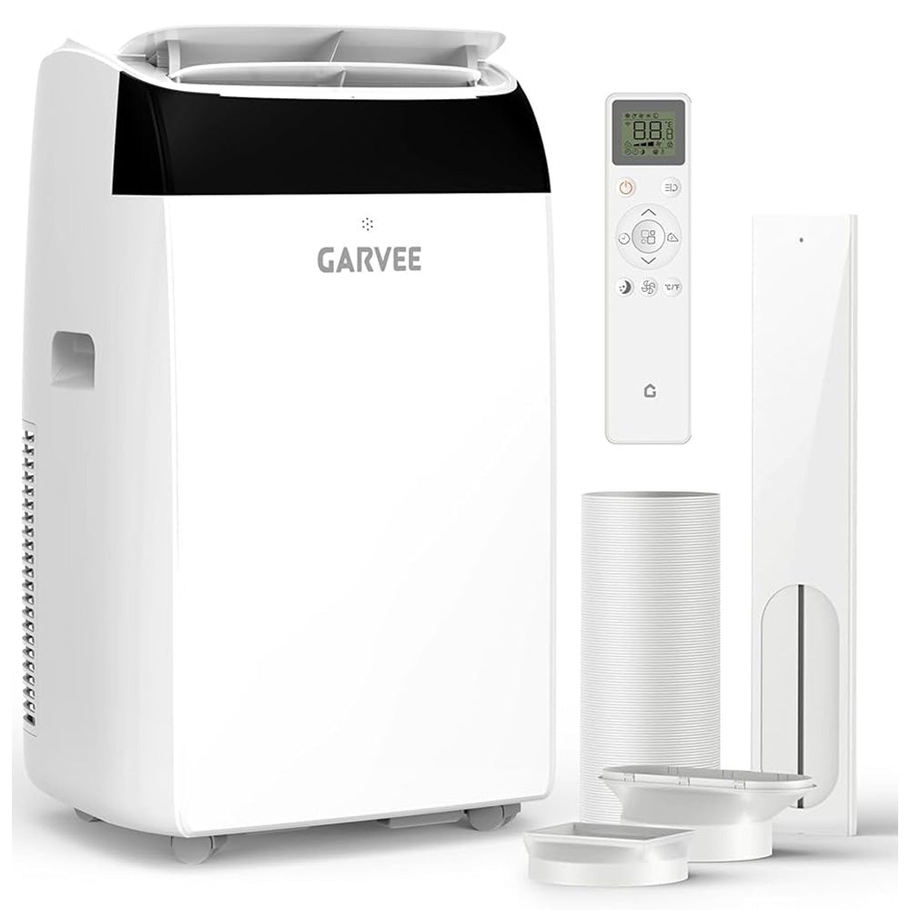garvee 14,000 btu portable air conditioner with dehumidifier & fan, portable ac units cools up to 750 sq. ft., remote control, auto swing, sleep mode, white top