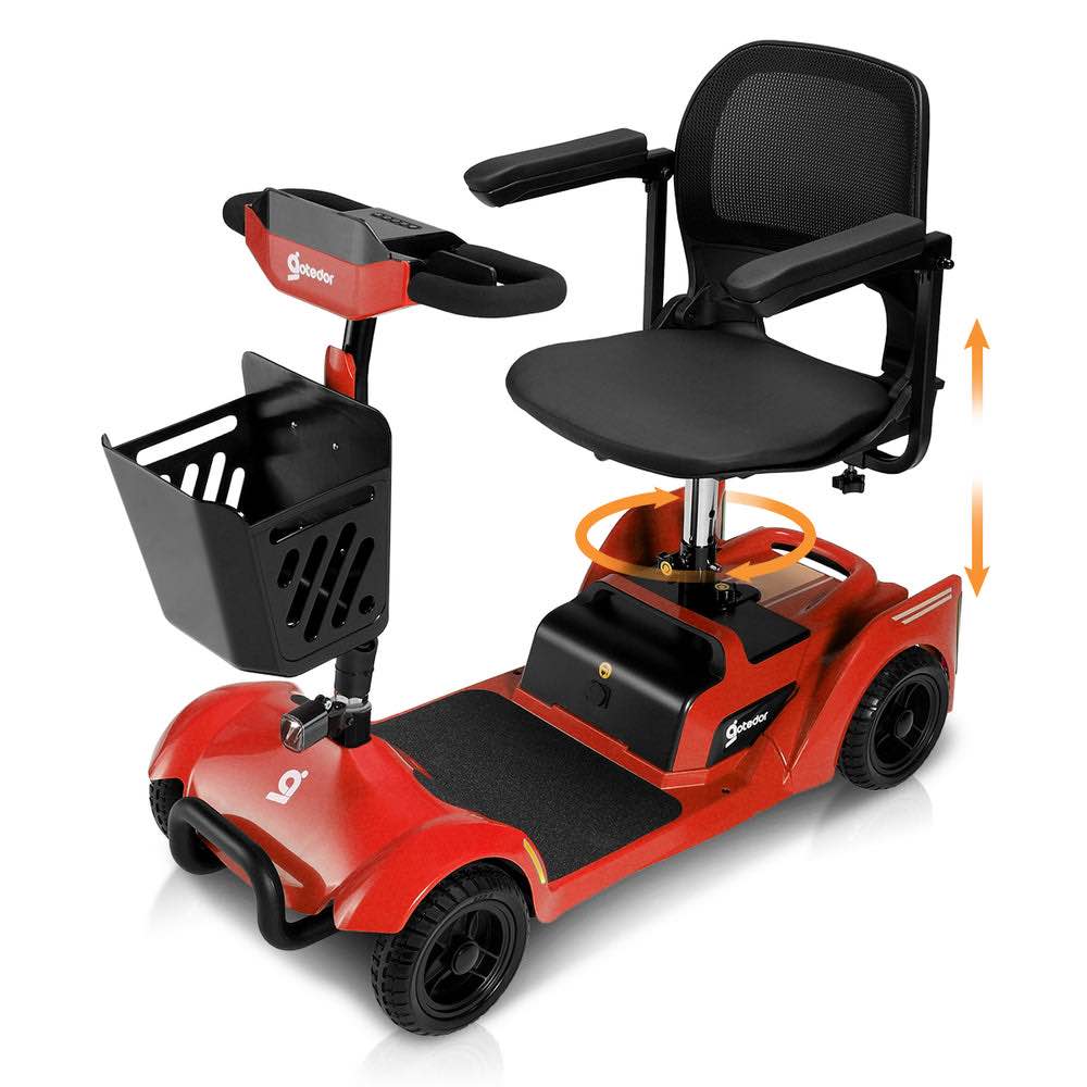 aotedor w3431q nfc smart foldable mobility scooter in raspberry red