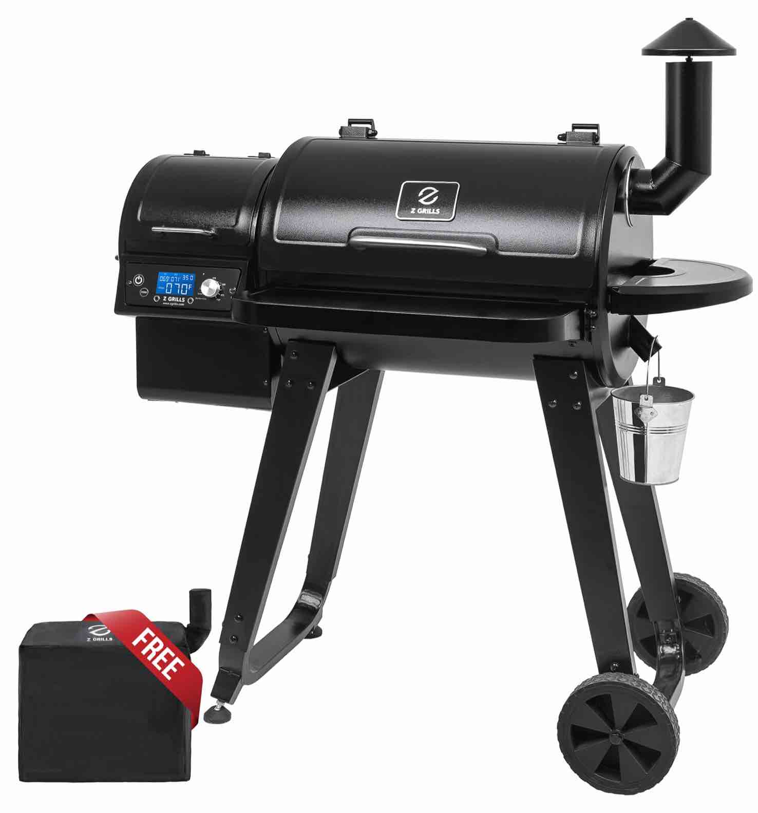 z grills zpg-450a wood pellet grill & smoker with pid v3.0 controller, 459 sq in cook area, meat probe, foldable shelf, 8 in 1 bbq grill outdoor auto temperature control, black