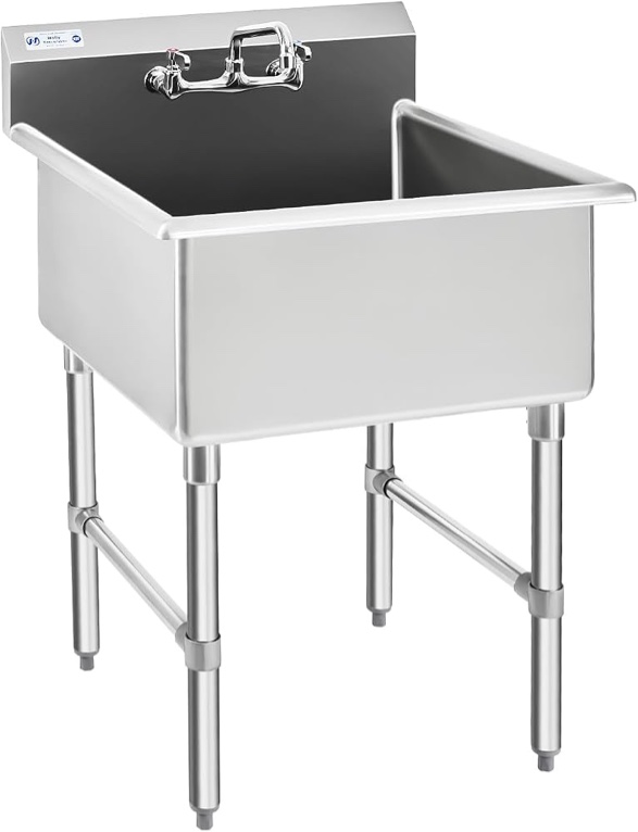 commercial stainless steel sink 1 compartment nsf prep & utility sink with 8" faucet 24 l x 24 w x 12 d bowl for bar, restaurant, kitchen, hotel and home (in box) 24 x 24 x 12