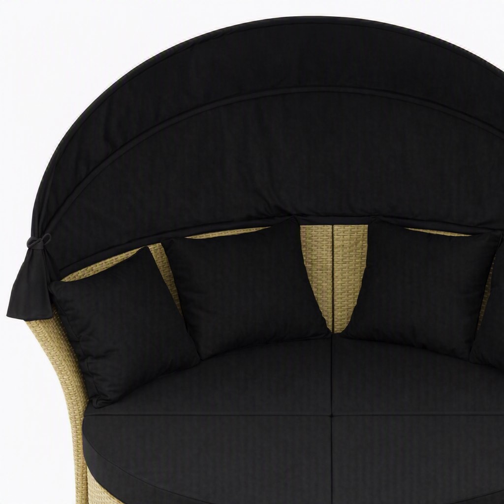 Condition photo showing New/Like New for outdoor patio daybed wicker rattan double daybed round sofa furniture set with retractable canopy, 4 pillows for lawn garden