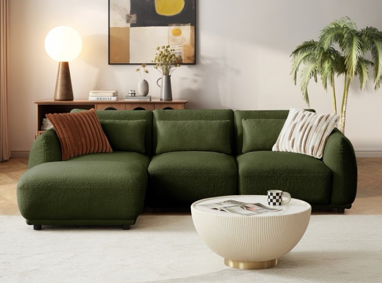 Ballyrobert 4 - Piece Upholstered Sectional Teddy Wool Modern Sectional Sofa 3 Seat L Shaped Convertible Modular Sectional Sofa with Reversible Ottoman (Middle seat only)