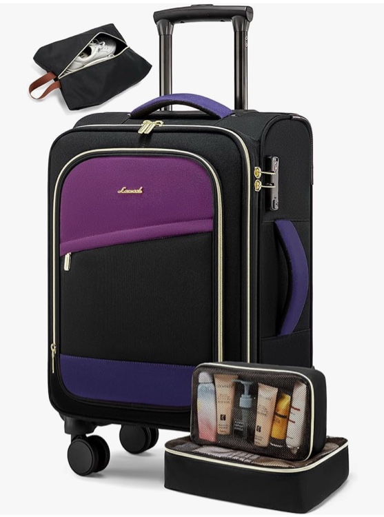 LOVEVOOK 4 Pcs Carry On Luggage 22x14x9 Airline Approved, 20 Inch Carry On Suitcases with Wheels, Softside Rolling Suitcase for Women Men, with TSA Lock Weekender Travel Luggage
