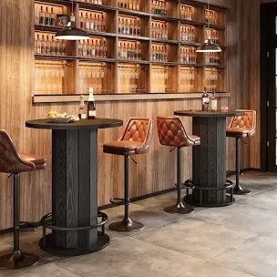 39.4" H Round Dining Table, Small Kitchen Bar Table with Footrest