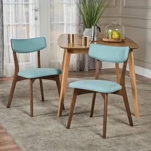 Abrielle Mid-Century Modern Fabric Dining Chair - Mint + Natural Walnut