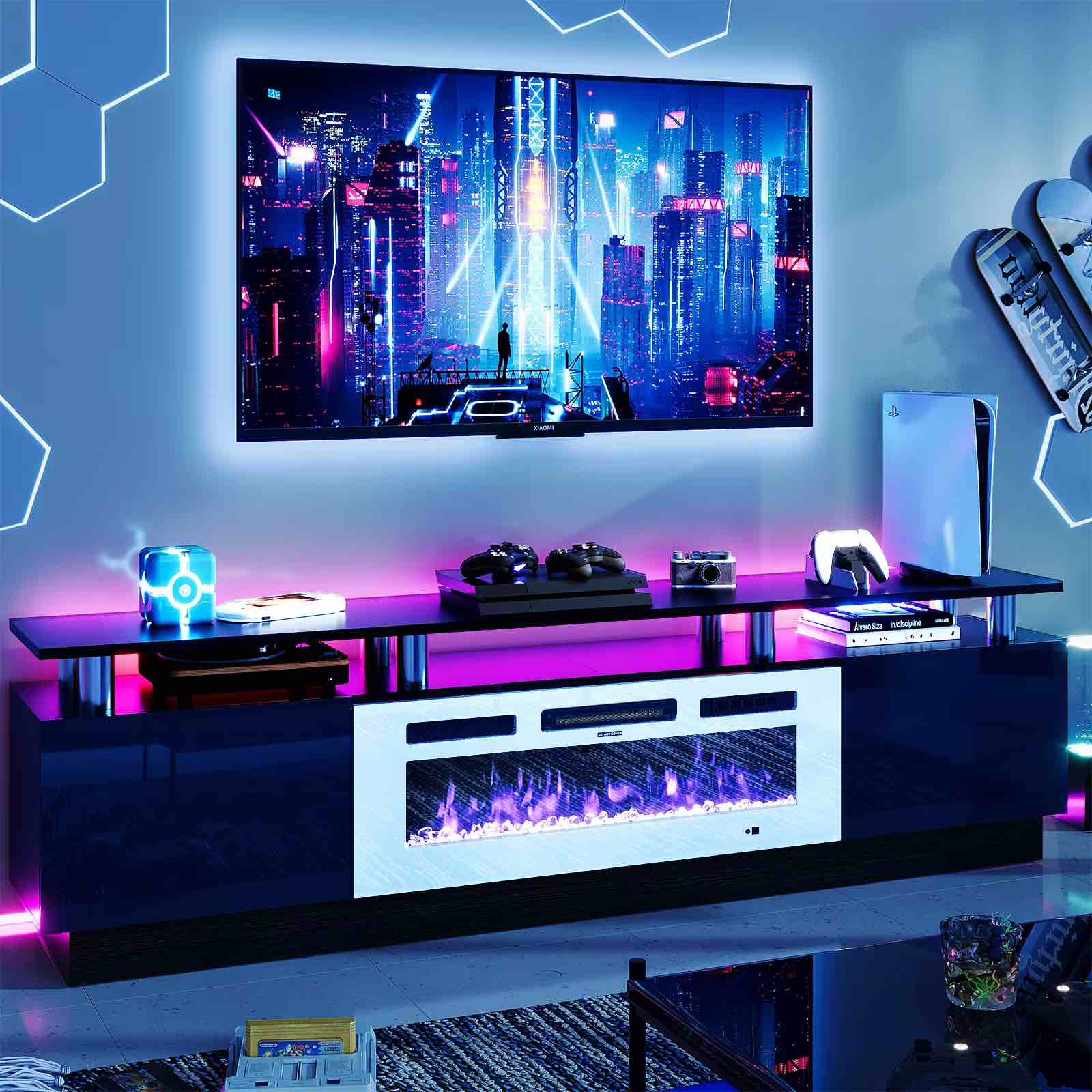 Modern Wooden TV Stand With LED Fireplace Factory Hot Sale Living Room Furniture for Home Bedroom Hotel Apartment Use TV Cabinet 36in