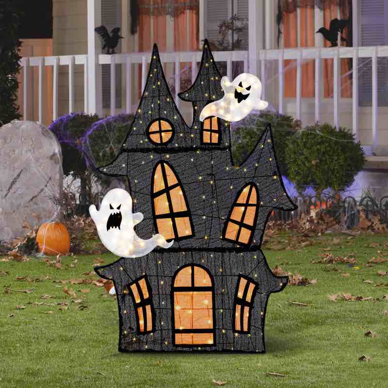 61.75"H Lighted Halloween 2D Haunted House Outdoor Décor With 210 Warm White LED Lights (KD)