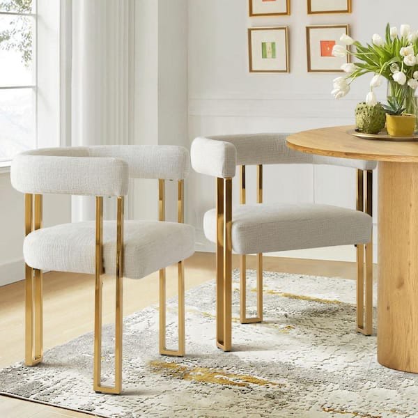 Gold Chenille Upholstered Armchair (Set of 2)