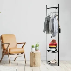 Metal Corner Coat Racks, Freestanding Garment Rack With Storage Storage 