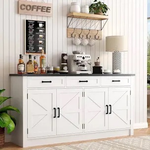 Large Sideboard Buffet Cabinet with 3 Drawers with 4 Doors