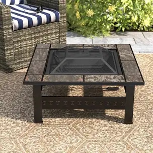 Pure Garden 32-Inch Outdoor Firepit Table with Screen 
