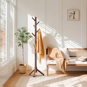 Adosinda 8 Hook Freestanding Adjustable Solid Wood Coat Rack