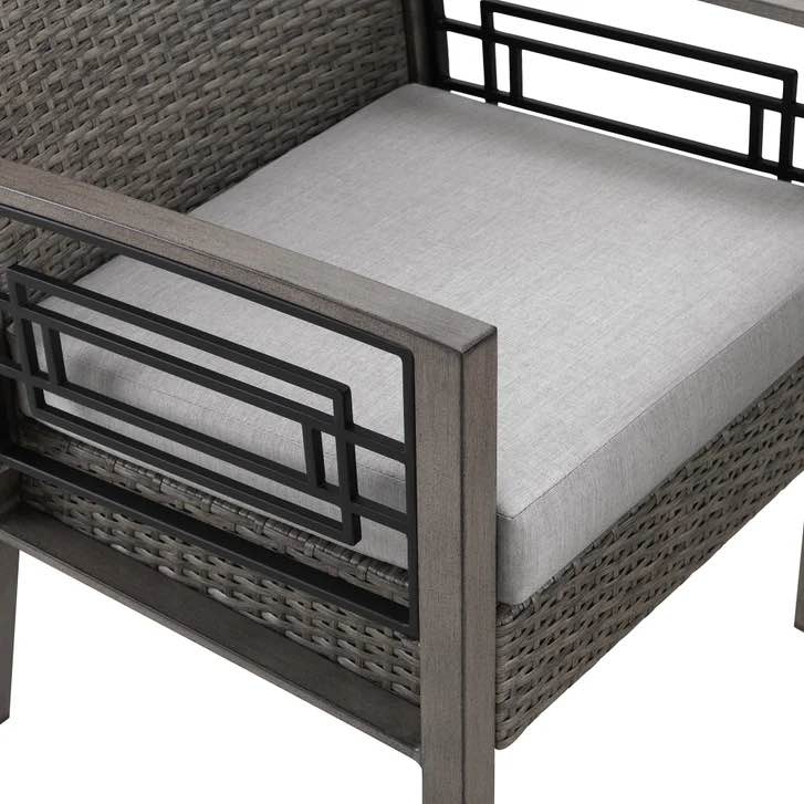 OVE Austin II Outdoor/Indoor Dining Chair Set with Furniture Cover, Brown Wicker Chair, Weather Resistant Grey Wood Leg Base, Beige Cushioning. Set of 6