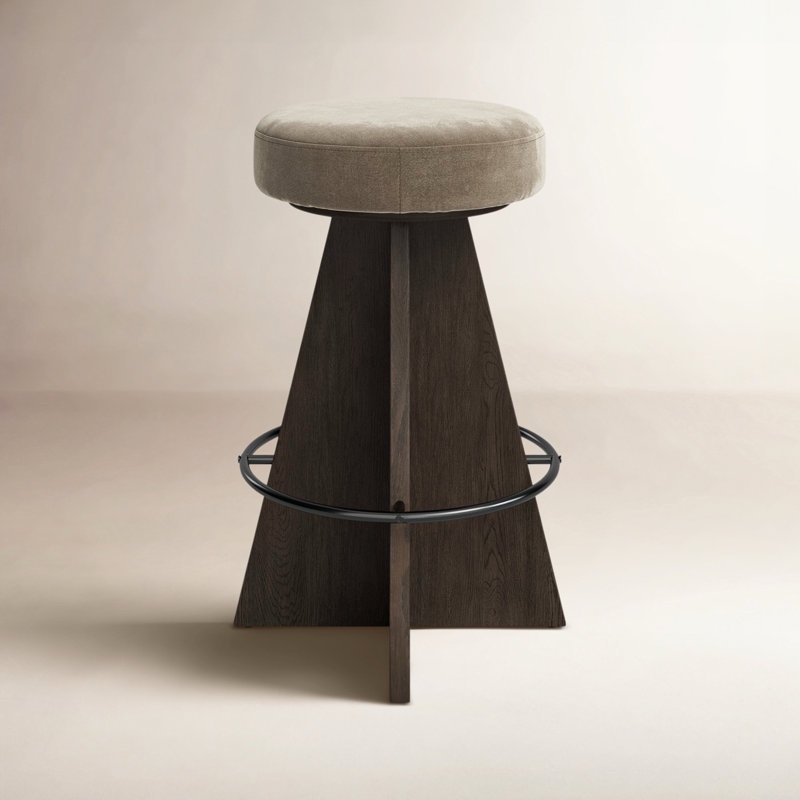  DAMON SWIVEL STOOL-SAPPHIRE KHAKI-BURNT OAK-MIDNIGHT Iron  27.75” seat height 