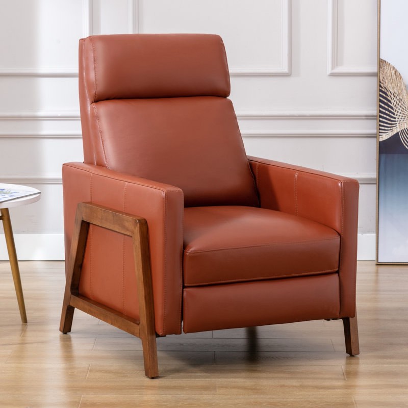 Top Grain Leather Push Back Recliner By Corrigan Studio - Caramel