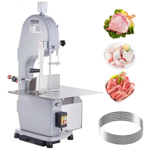 VEVOR Commercial Electric Meat Bandsaw, 1500W Stainless Steel Countertop Bone Sawing Machine, Workbeach 19.3" x 15", 0.16-7.9 Inch Cutting Thickness, Frozen Meat Cutter with 6 Blades for Rib Pork Beef (Working Condition Verified)