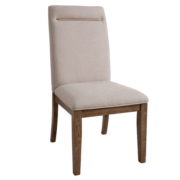 Steve Silver Garland Dining Side Chairs with Ivory Polyester Fabric, Gold Metal Accents, & Solid Wood Legs in Warm Hazelnut Finish. Set of 2