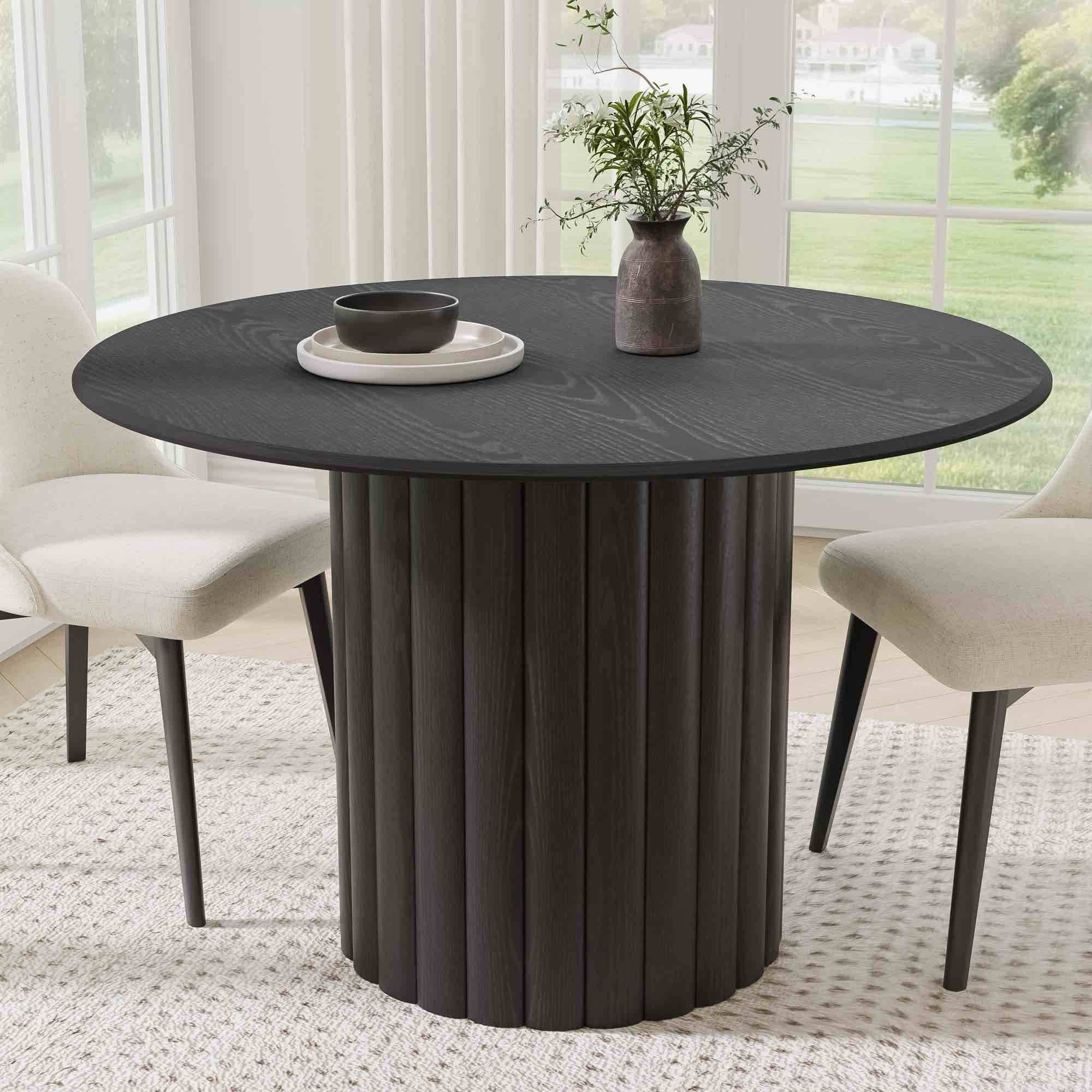 Dovelina 46 in. Soild Wood Black Dining Table Round Kitchen Table