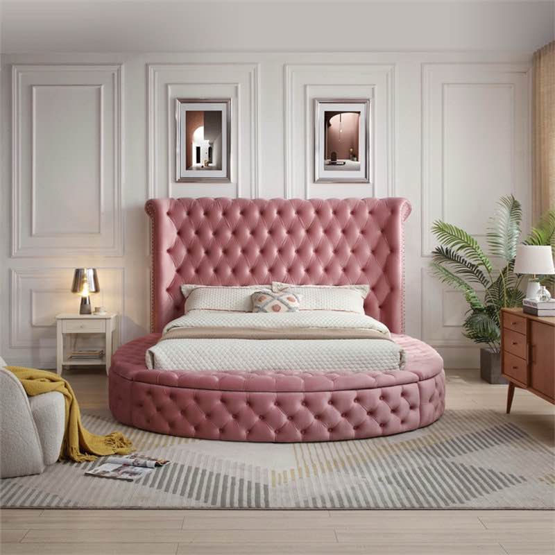 Mirna Upholstered Velvet Round Storage bed with Wingback Headboard - 3 boxes-  (missing some slats, can be bought on Amazon)