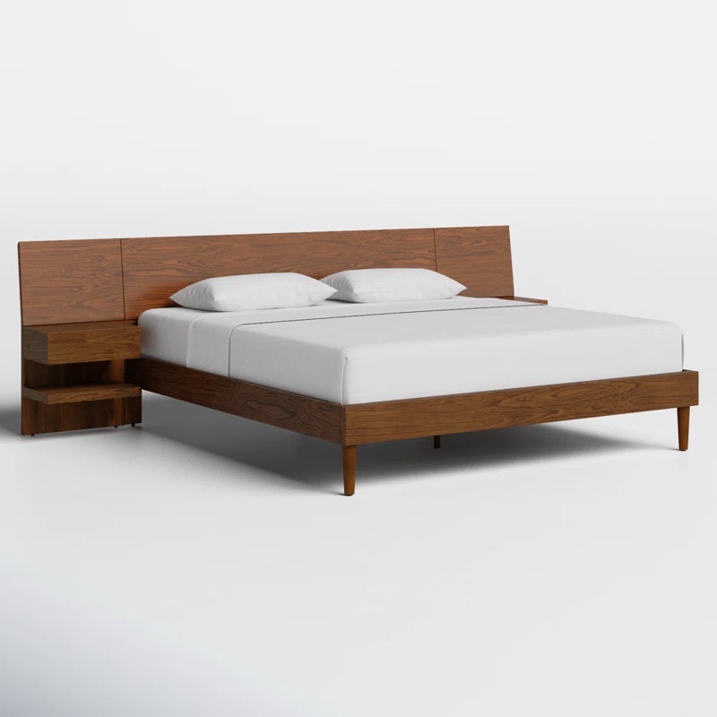 Clark King Bedframe with 2 Attached Nightstands in Pecan (4 boxes)