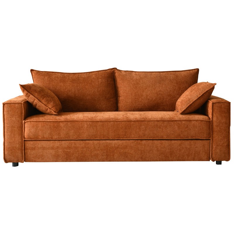 Alcantara 3-Seater 79.5'' Modern Upholstered Sofa with Square Armrests and 2 Throw Pillows