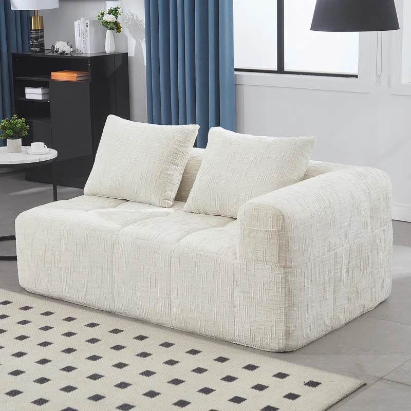 White Chenille Single Corner Loveseat with Tufted Cushioning. Accent pillows sold separate, 25.19'' H X 62.2'' W X 35.43'' D