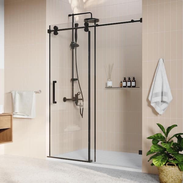 Deer Valley 60 in. W x 76 in. H Sliding Frameless Shower Door in Matte Black with 3/8 in. (10mm) Clear Glass