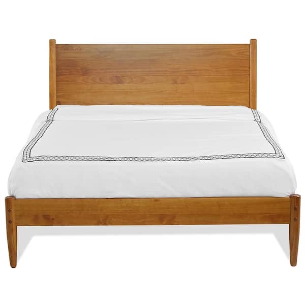 Mid-Century Castanho Queen Size Panel Headboard Platform Bed (2 boxes)