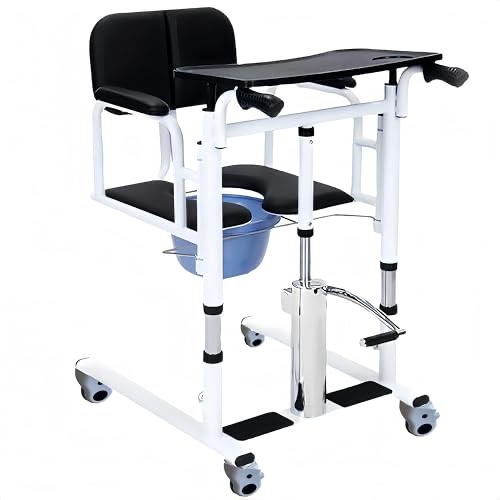 Patient Lift Transfer Chair, 180°Split Seat,Height-Adjustable with Chamber Pot
