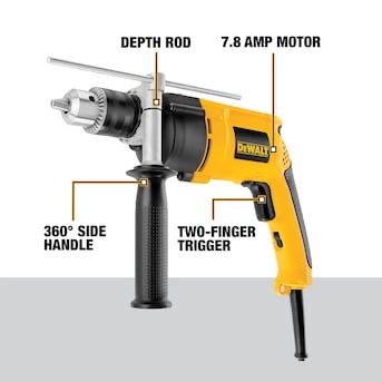 Condition photo showing New/Like New for hammer drill- dewalt dw511 1/2-in 8.5 -amp hammer drill, tested need cleaned
