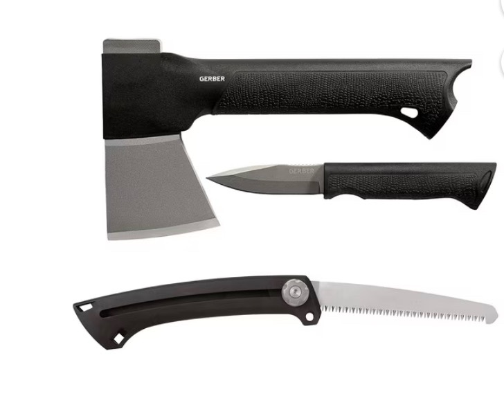 gerber gear 3-in-1 axe, knife, and saw combo set