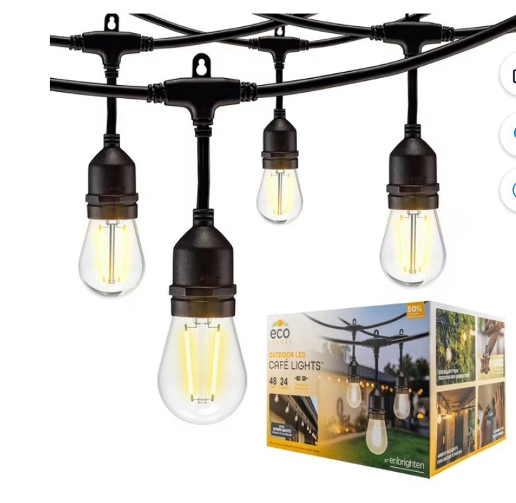 ecoscapes by enbrighten 48' outdoor led café string lights, 24 bulbs