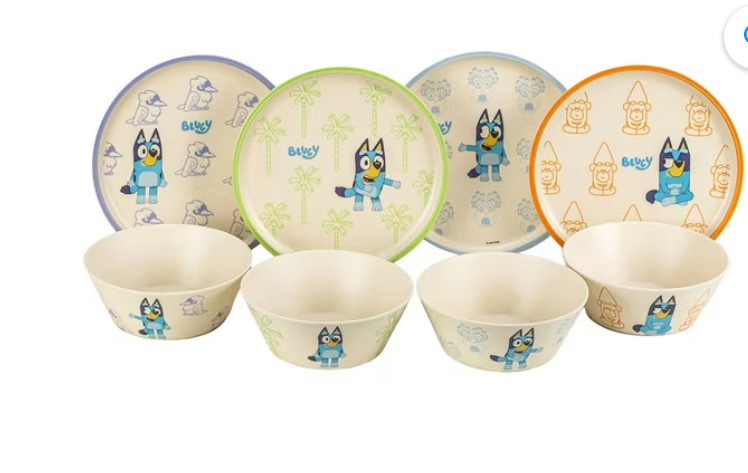 zak designs 8-piece bamboo melamine kids dinnerware set