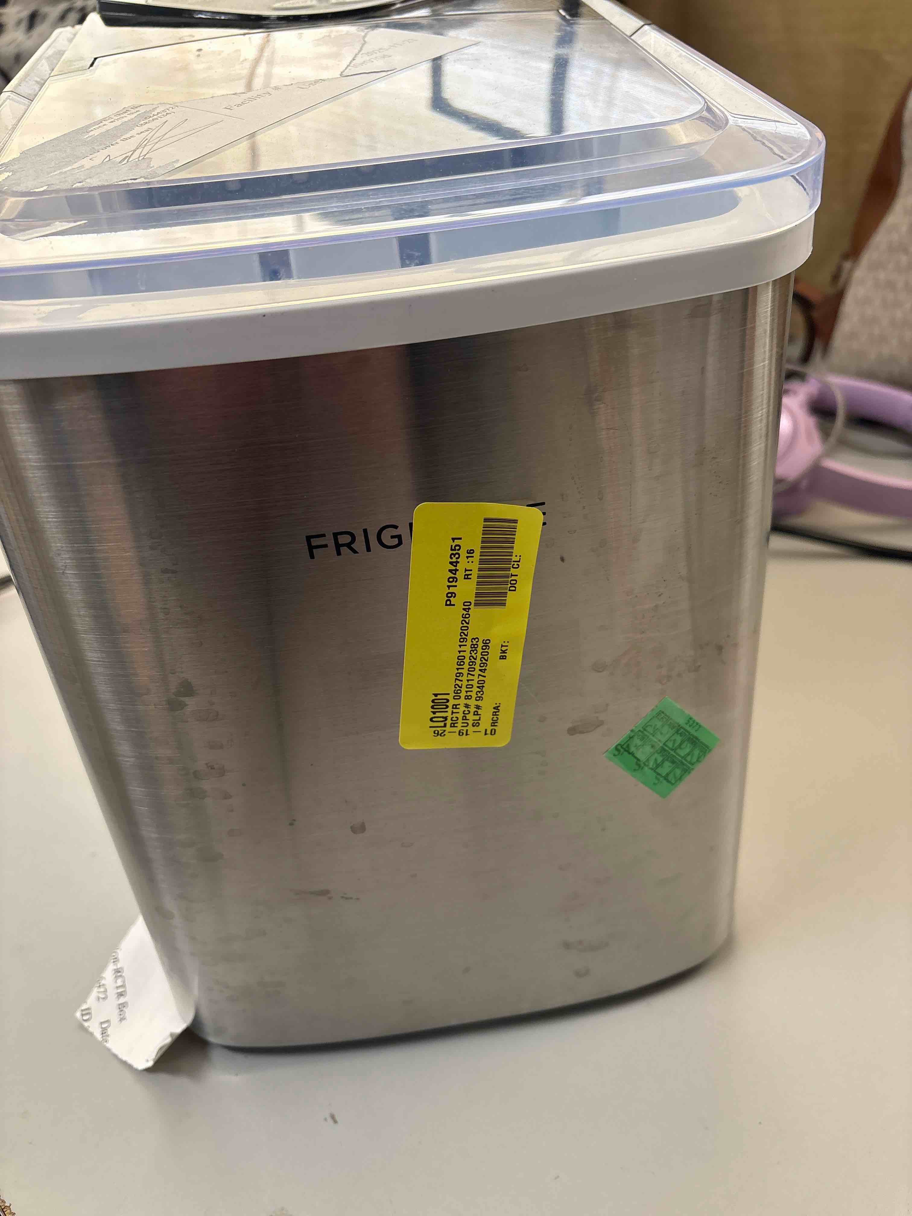 Condition photo showing As Is for Frigidaire EFIC123-SS Counter Top Maker, Produces 26 pounds Ice per Day, Stainless Steel Stainless Maker