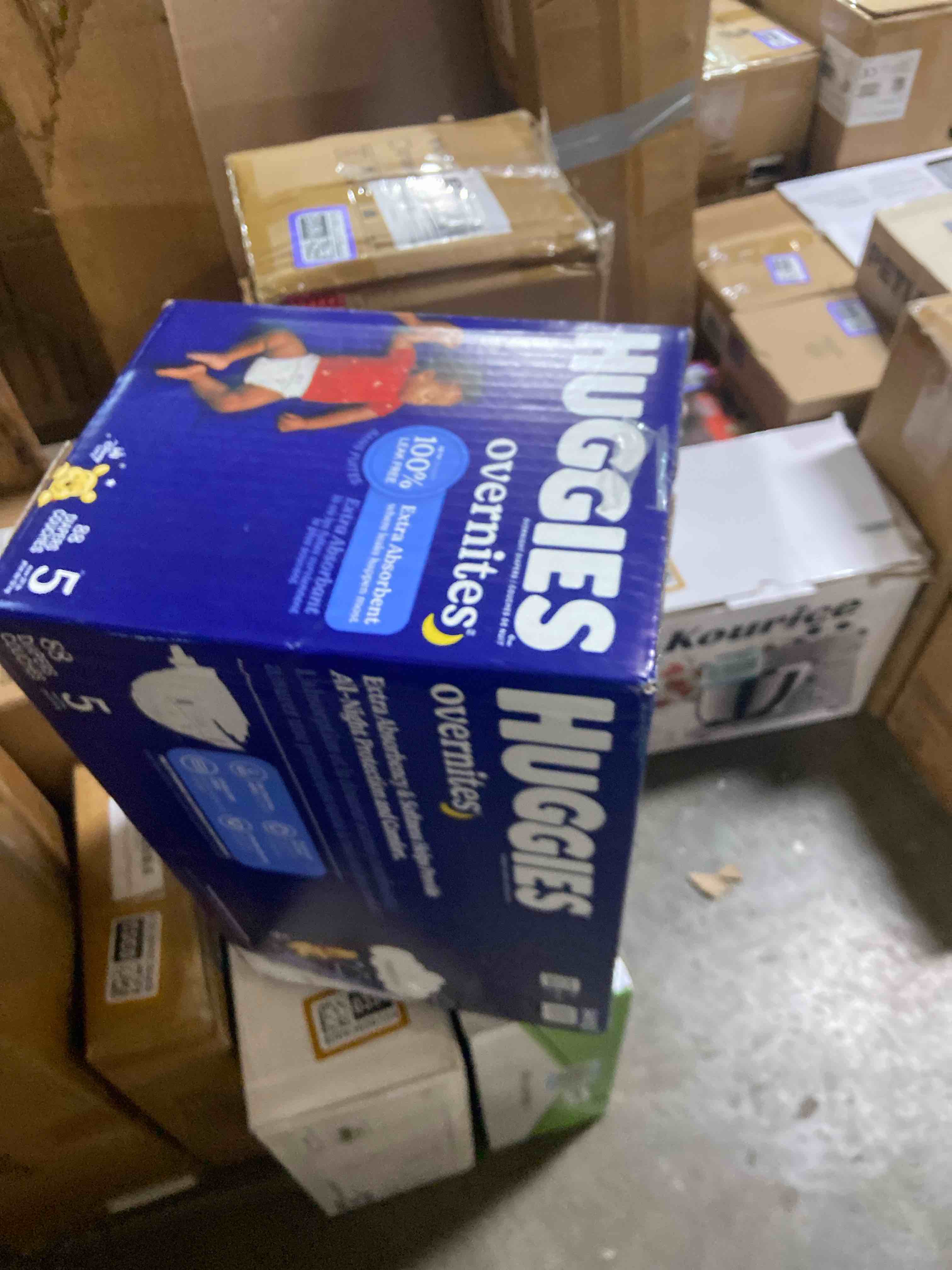 Condition photo showing New/Like New for Huggies Size 5 Overnites Baby Diapers: Overnight Diapers, Size 5 (27+ lbs), 88 Ct, Packaging May Vary
