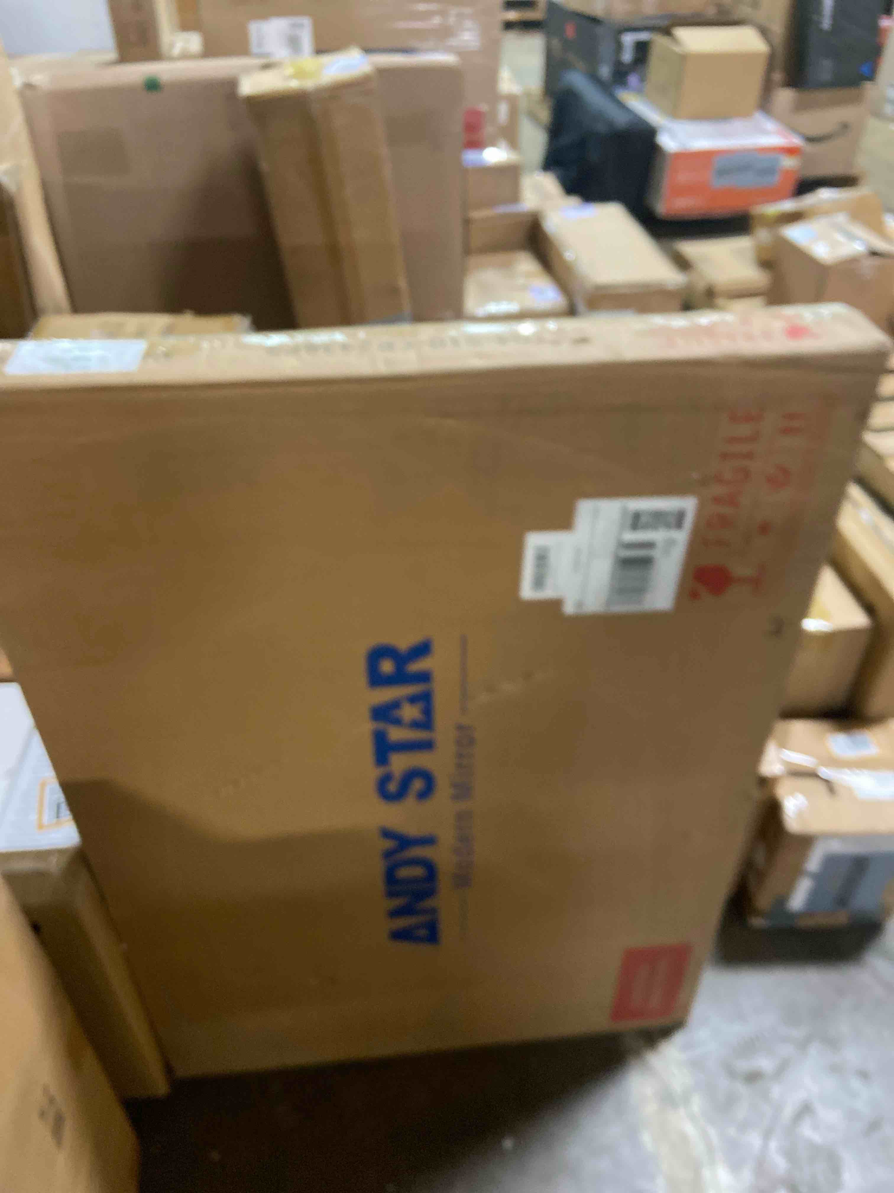 Condition photo showing New/Like New for ANDY STAR Chrome Bathroom Mirror, 24x36 Inch Polished Chrome Rectangle Mirror, Scalloped Bathroom Mirror with Stainless Steel Metal Frame, Thin Frame Deep 1’’ Chrome 36"L x 24"W