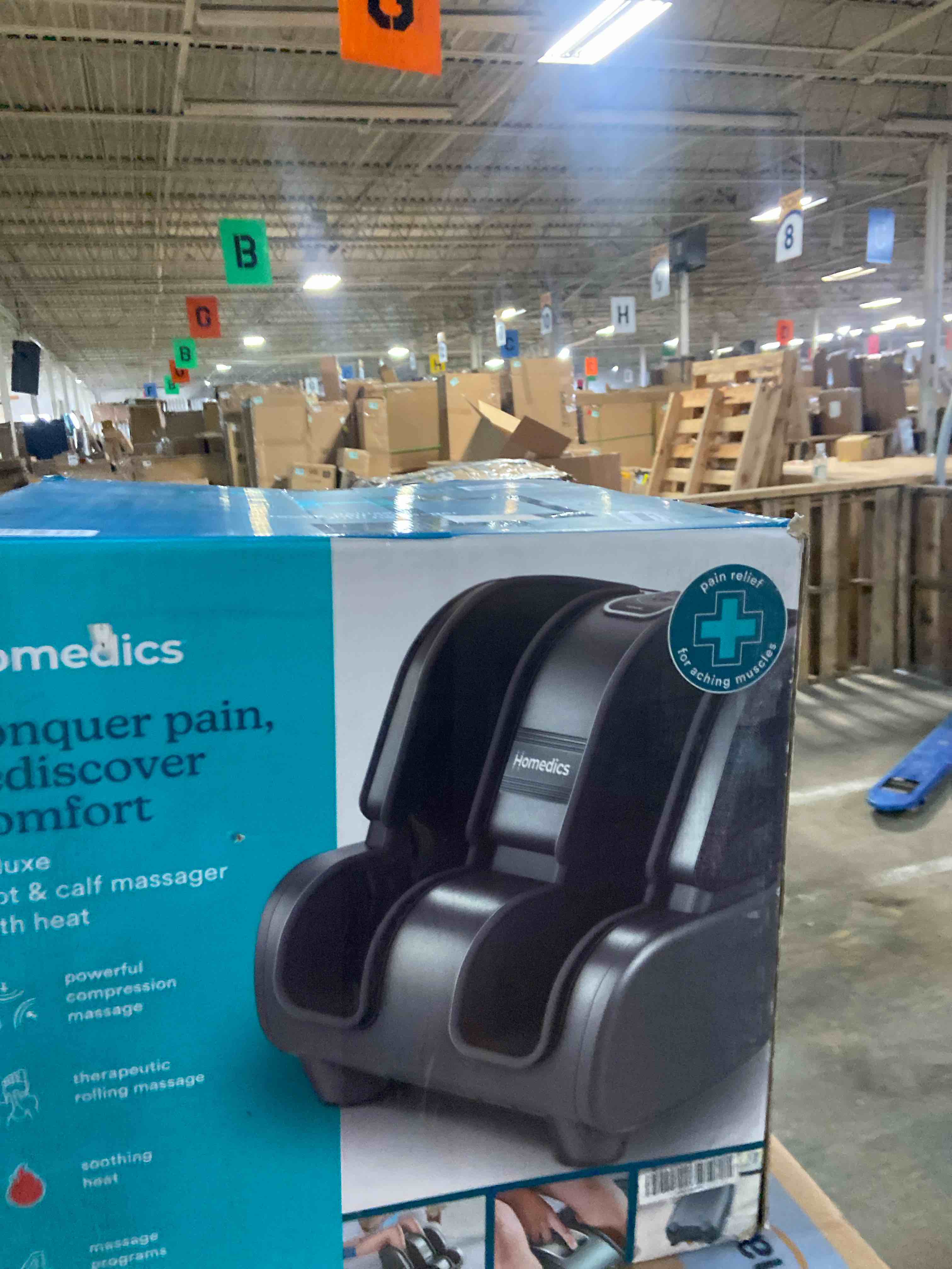 Condition photo showing Good Condition for Homedics Deluxe Foot Massager & Calf Massager with Gentle Warmth, Rolling & Compression Massage, Adjustable Tilt, Washable Liners, 4 Programs, 3 Intensity for Muscle Relief and Post-Workout Recovery