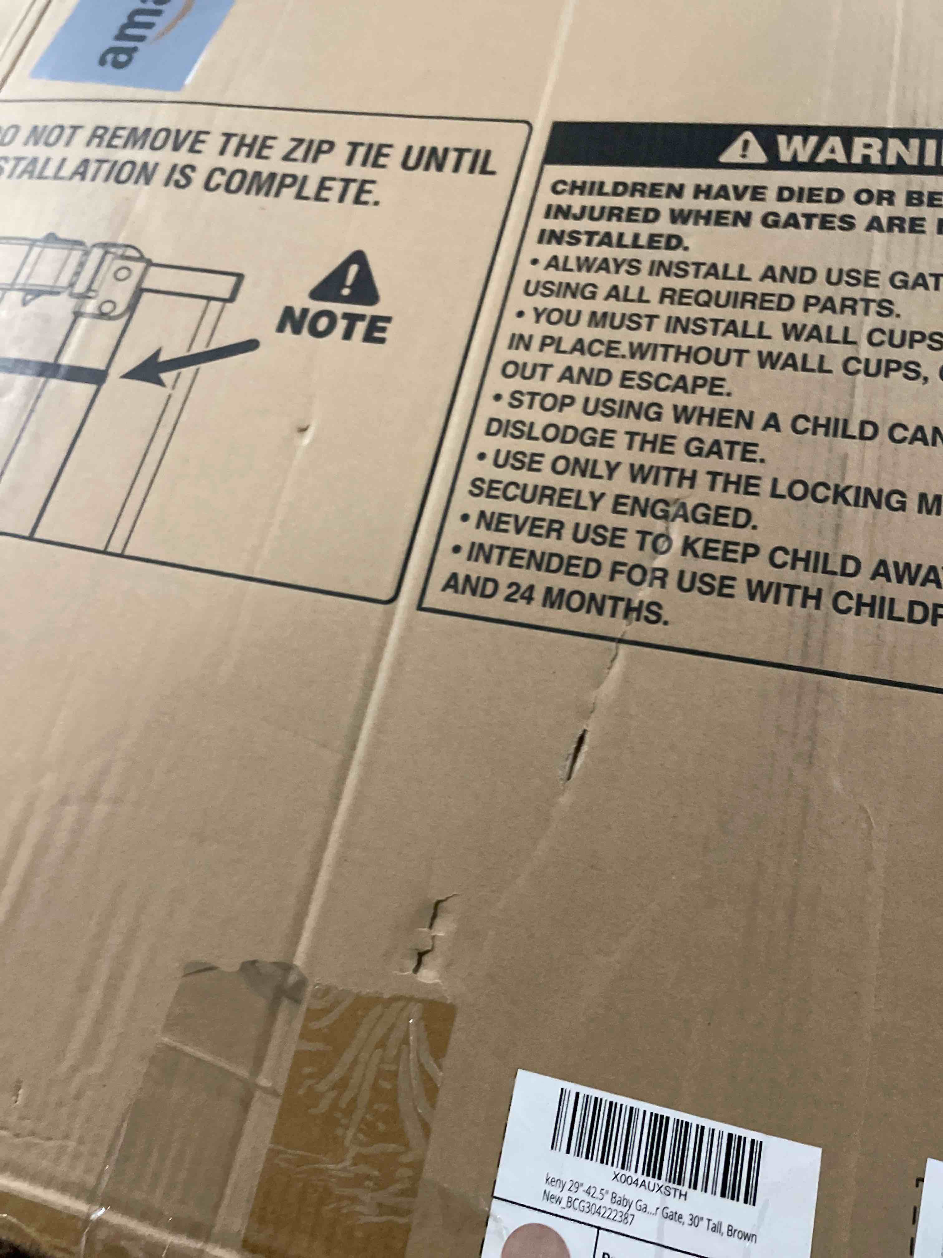 Condition photo showing Good Condition for keny 29"-55" Extra Wide Baby Gate, Pressure Mounted No Drilling Dog Gate for Stairs Doorways, Easy Walk Through Safety Gate for Babies or Pets, 30" Tall, Brown Brown 29-55"Wide, 30"Tall