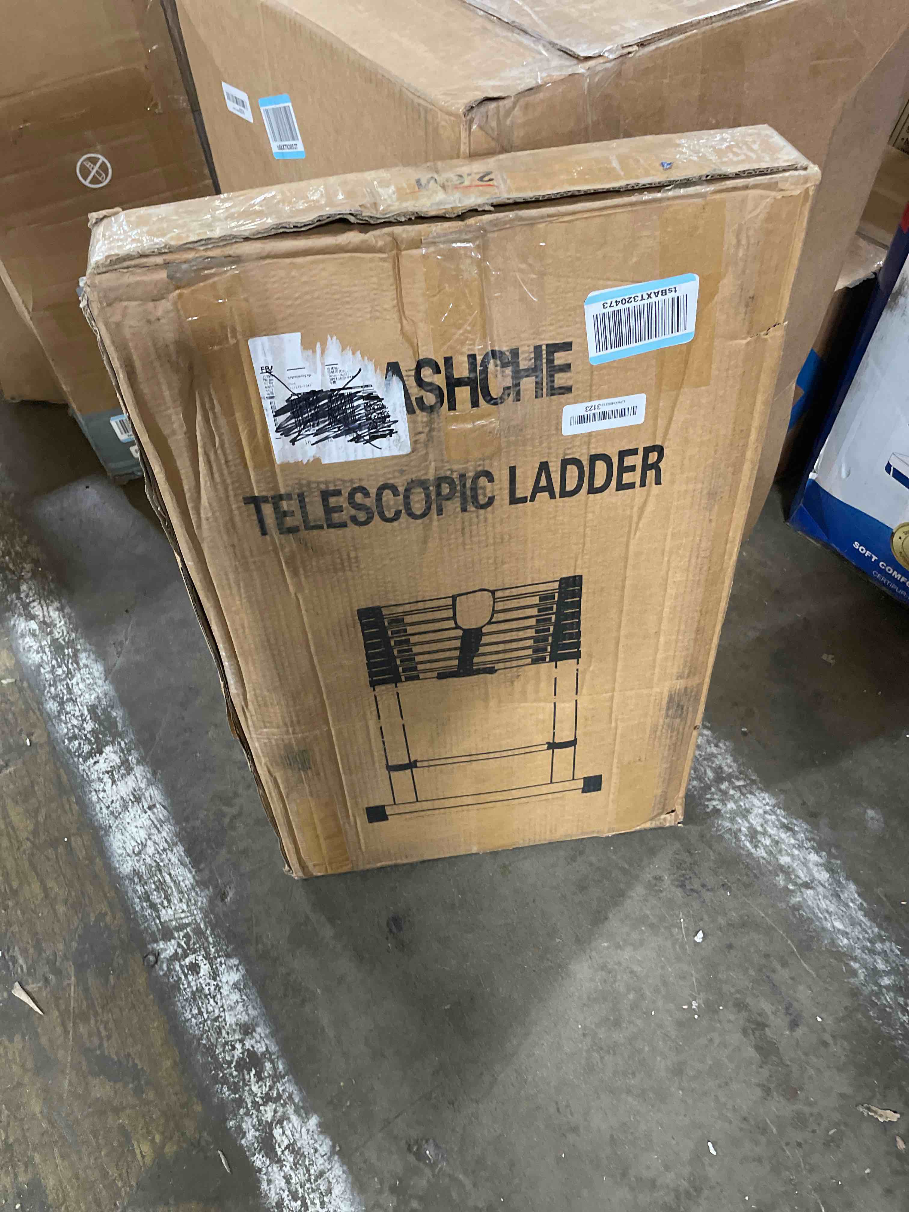 Condition photo showing As Is for Telescoping Ladder,12.5FT Aluminum Multi-Purpose Collapsible Ladder with Stabilizers and Hooks,Jiashche Portable Extension Ladder for RV or Outdoor Work Silver,330lb Max Capacity