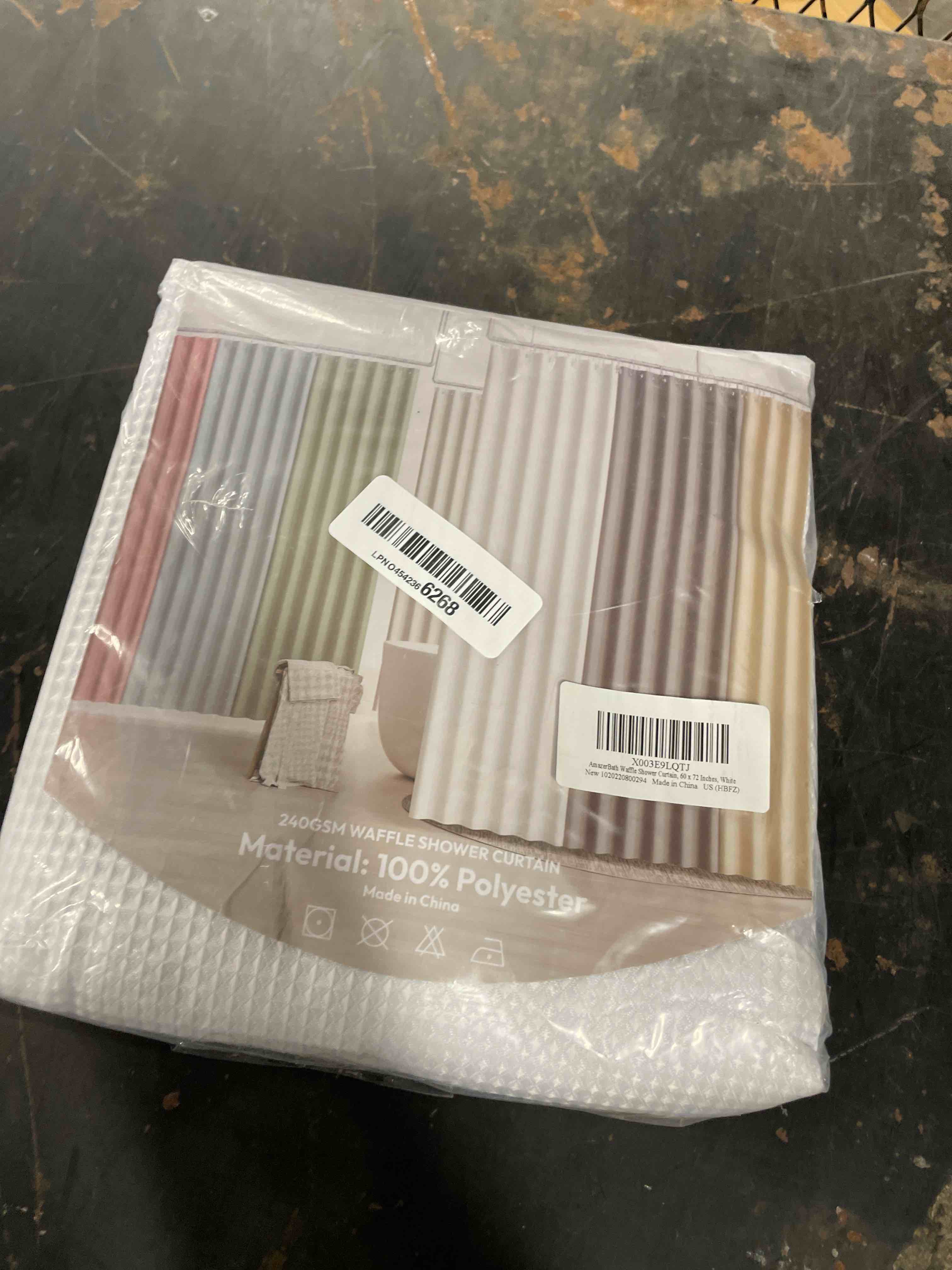 Condition photo showing New/Like New for AmazerBath Waffle Shower Curtain White, Stall Shower Curtain, Heavy Duty Fabric Shower Curtains, Hotel Quality Bathroom Shower Curtains, 60 x 72 Inches White 60"W x 72"L (Pack of 1)