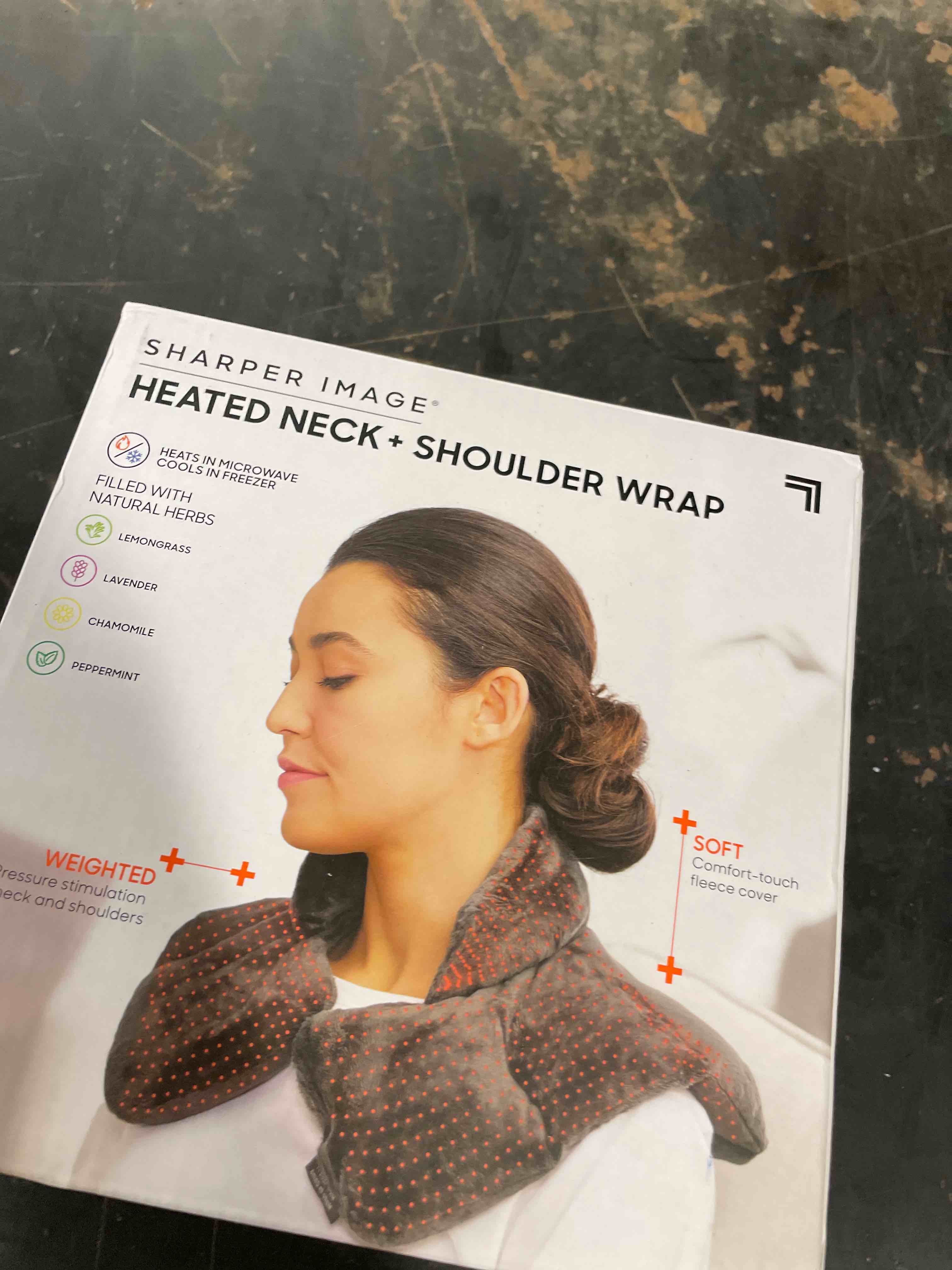 Condition photo showing New/Like New for Sharper Image Heated Neck & Shoulder Wrap - Microwavable Warm & Cooling Plush Pad, Scented Aromather